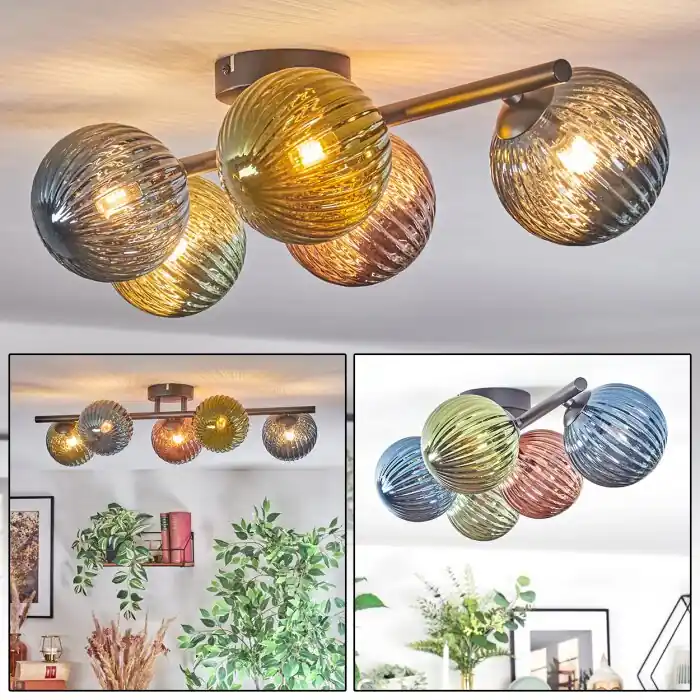 Seizoensaanbieding Chehalis Plafondlamp, Kogellampje Blauw, Groen, Koperkleurig, 5-lichts