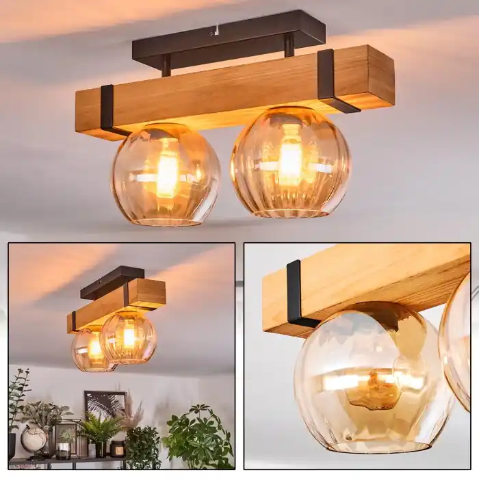 Favoriet Sernadelo Plafondlamp, Kogellampje Natuurlijke kleuren, Zwart, 2-lichts