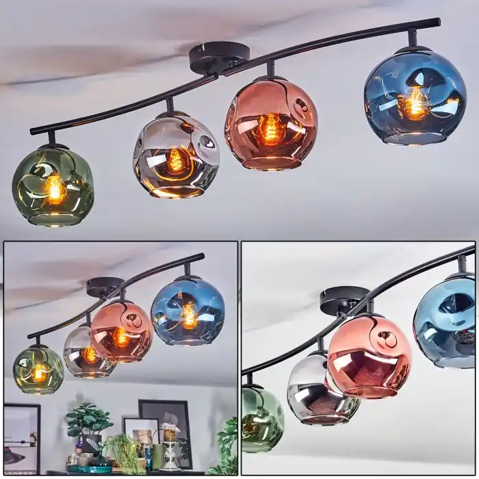 Ripoll Plafondlamp, Kogellampje Blauw, Chroom, Groen, Koperkleurig, Rookkleurig, 4-lichts Must-Have