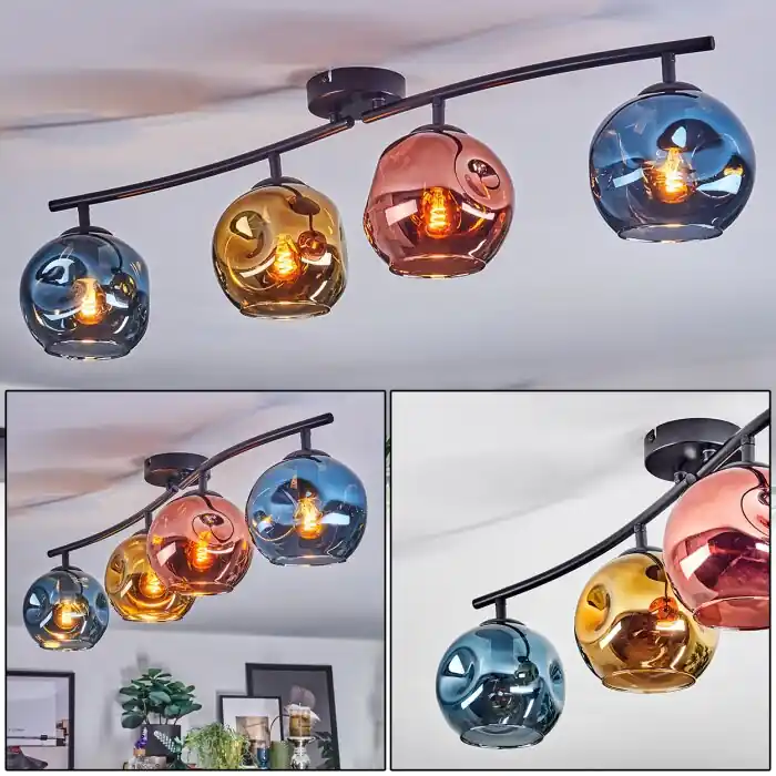 Laatste Versie Ripoll Plafondlamp, Kogellampje Blauw, Goud, Koperkleurig, 4-lichts
