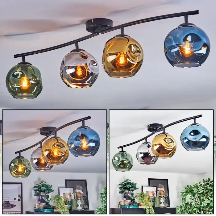 Gereduceerde Prijs Ripoll Plafondlamp, Kogellampje Blauw, Chroom, Goud, Groen, Rookkleurig, 4-lichts