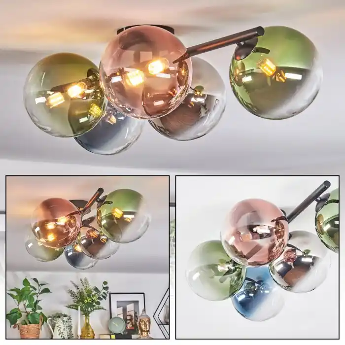 Voordeelprijs Chehalis Plafondlamp, Kogellampje Blauw, Chroom, Groen, Duidelijk, Koperkleurig, Rookkleurig, 5-lichts