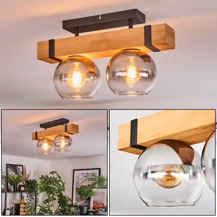 Weekendaanbieding Sernadelo Plafondlamp, Kogellampje Natuurlijke kleuren, Zwart, 2-lichts