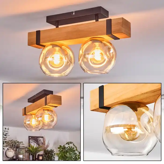 Sernadelo Plafondlamp, Kogellampje Natuurlijke kleuren, Zwart, 2-lichts Koop Vandaag