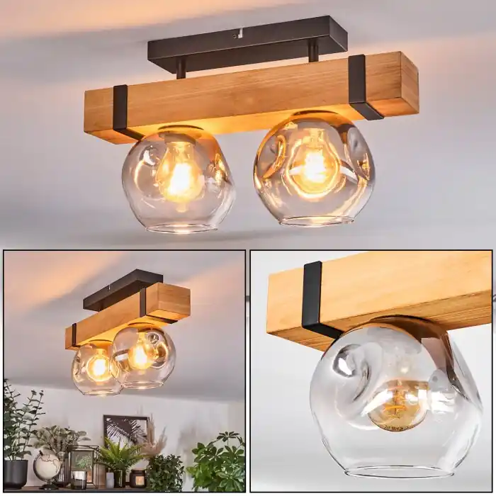 Express Levering Sernadelo Plafondlamp, Kogellampje Natuurlijke kleuren, Zwart, 2-lichts