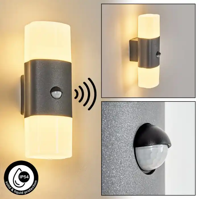 Actieprijs Felor Wandlamp voor buiten, Licht omhoog & omlaag, Wandlamp LED Antraciet, 2-lichts, Bewegingsmelder