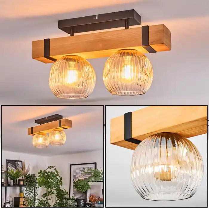 Laatste Versie Sernadelo Plafondlamp, Kogellampje Natuurlijke kleuren, Zwart, 2-lichts