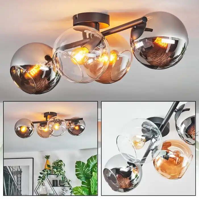 Fabrieksprijs Koyoto Plafondlamp, Kogellampje Amber, Chroom, Duidelijk, Rookkleurig, 4-lichts