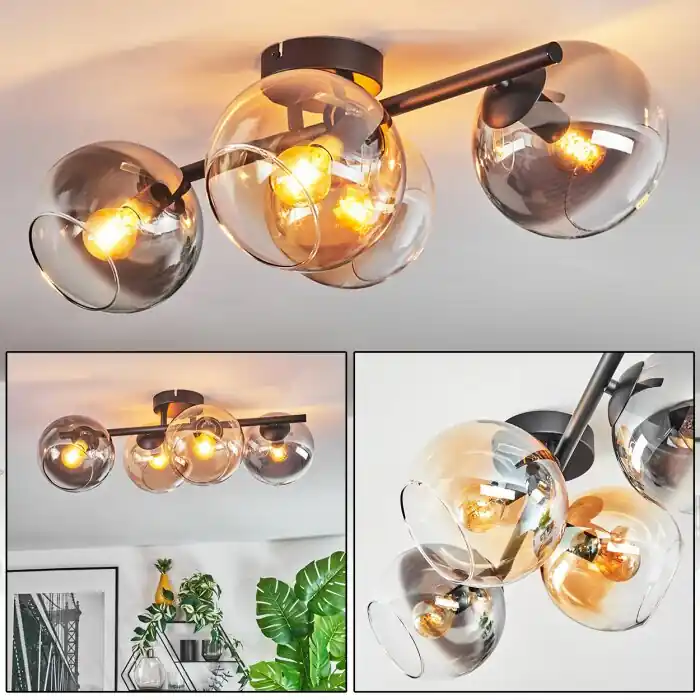 Betaalbaar Koyoto Plafondlamp, Kogellampje Amber, Duidelijk, Rookkleurig, 4-lichts