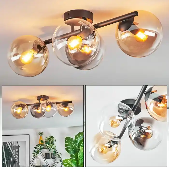 Weekendaanbieding Gastor Plafondlamp, Kogellampje Amber, Duidelijk, Rookkleurig, 4-lichts