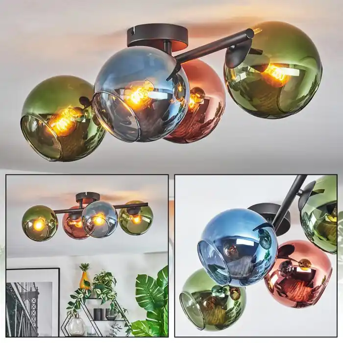 Meest Verkocht Koyoto Plafondlamp, Kogellampje Blauw, Groen, Koperkleurig, 4-lichts