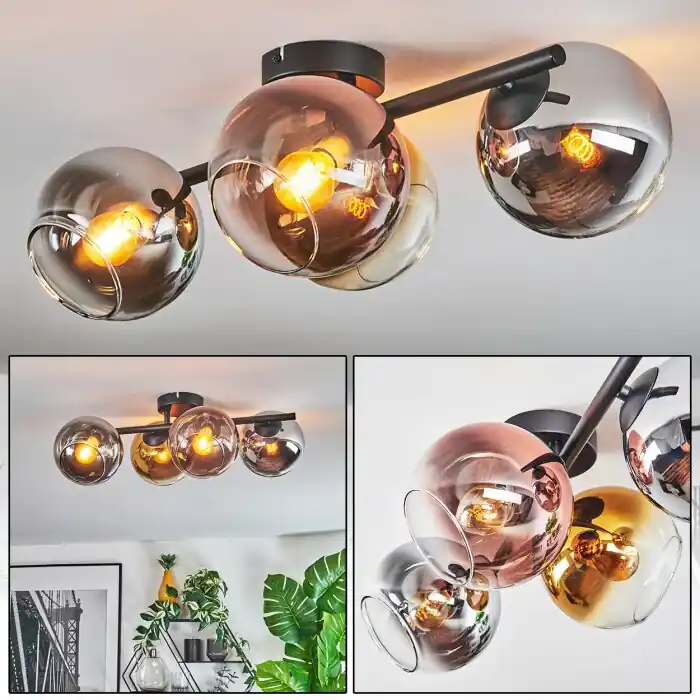 Merkproduct Koyoto Plafondlamp, Kogellampje Chroom, Goud, Duidelijk, Koperkleurig, Rookkleurig, 4-lichts