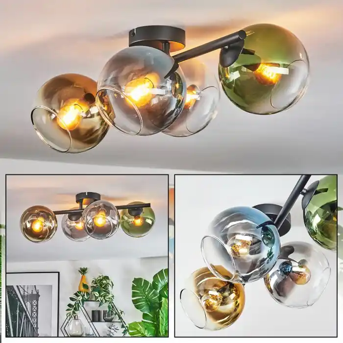 Gereduceerde Prijs Koyoto Plafondlamp, Kogellampje Blauw, Goud, Groen, Duidelijk, Rookkleurig, 4-lichts
