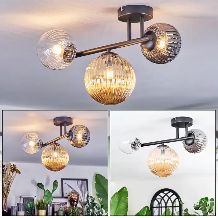 Lage Prijs Chehalis Plafondlamp, Kogellampje Amber, Duidelijk, Rookkleurig, 3-lichts