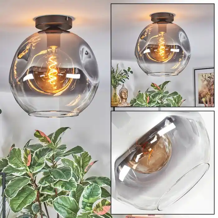 Ripoll Plafondlamp, Kogellampje Duidelijk, Rookkleurig, 1-licht Op = Op
