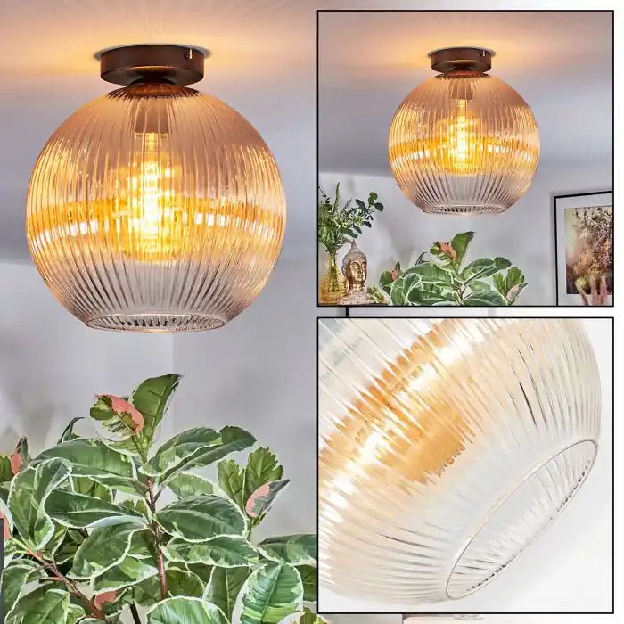 Koyoto Plafondlamp, Kogellampje 30 cm Amber, Duidelijk, 1-licht Gratis Retour