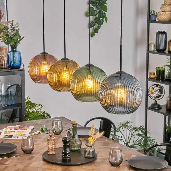 Koyoto Hanglamp, Kogellampje, Hanglamp Blauw, Goud, Groen, Koperkleurig, 4-lichts Finale Uitverkoop