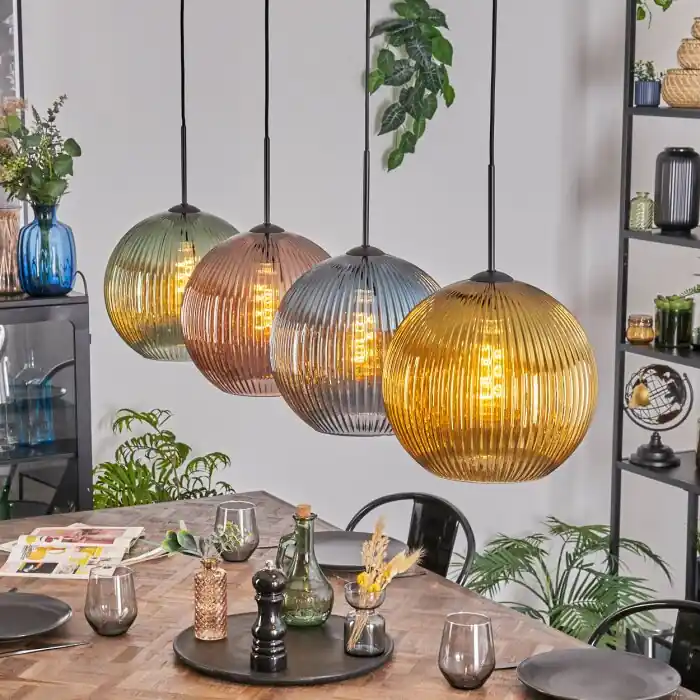 Koop Online Koyoto Hanglamp, Kogellampje, Hanglamp Blauw, Goud, Groen, Koperkleurig, 4-lichts