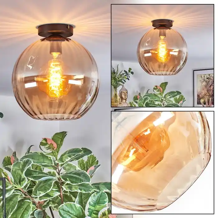 Koyoto Plafondlamp, Kogellampje 30 cm Amber, 1-licht Meest Verkocht