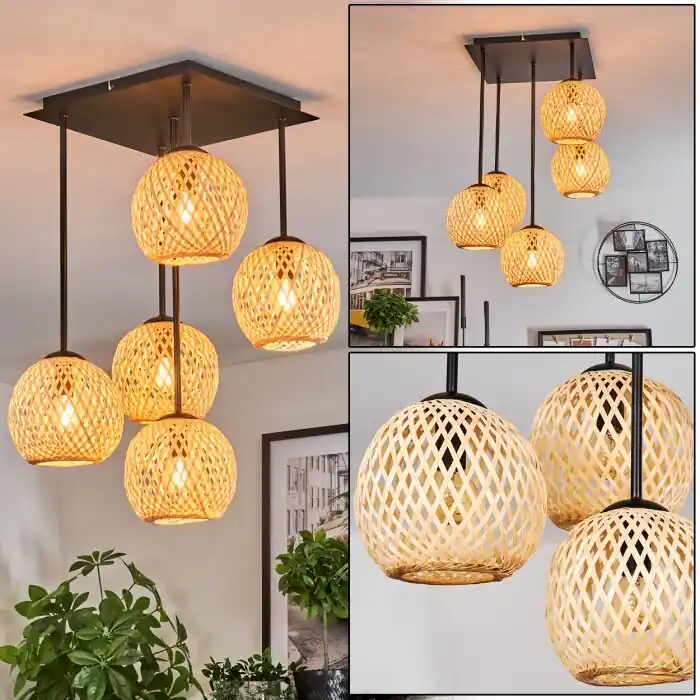 Koopje Basto Plafondlamp, Kogellampje Natuurlijke kleuren, 5-lichts