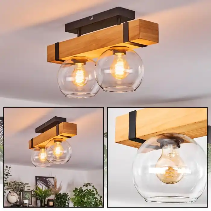 Hoge Kwaliteit Sernadelo Plafondlamp, Kogellampje Natuurlijke kleuren, Zwart, 2-lichts