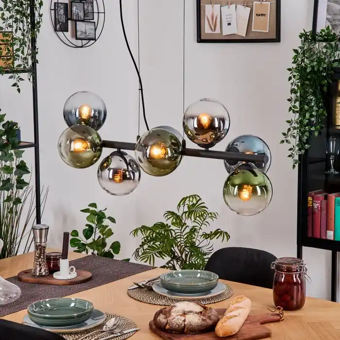 Gastor Hanglamp, Kogellampje, Hanglamp Blauw, Chroom, Groen, Duidelijk, Rookkleurig, 8-lichts Express Levering