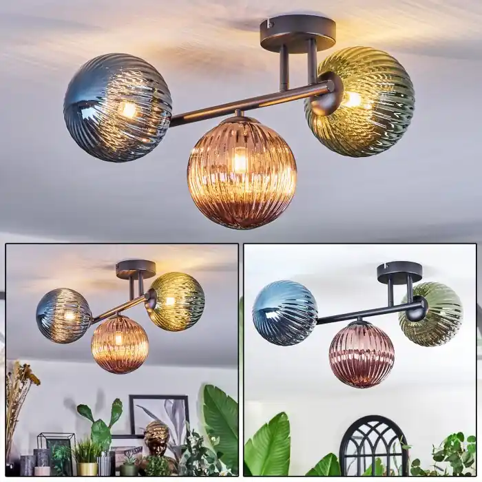 Seizoensaanbieding Chehalis Plafondlamp, Kogellampje Blauw, Groen, Koperkleurig, 3-lichts