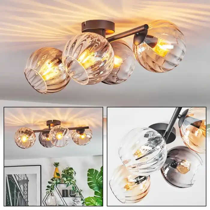 Koyoto Plafondlamp, Kogellampje Amber, Duidelijk, Rookkleurig, 4-lichts Beperkte Voorraad