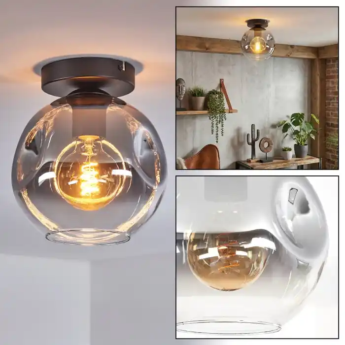 Ripoll Plafondlamp, Kogellampje Duidelijk, Rookkleurig, 1-licht Snelle Levering