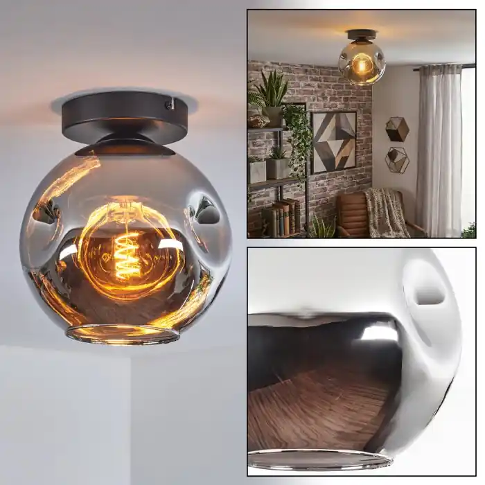 Ripoll Plafondlamp, Kogellampje Chroom, Rookkleurig, 1-licht Populair