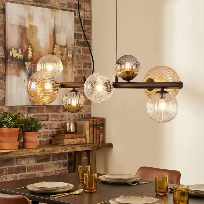 Betrouwbaar Chehalis Hanglamp, Kogellampje, Hanglamp Amber, Duidelijk, Rookkleurig, 8-lichts