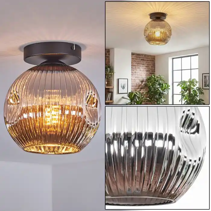 Premium Ripoll Plafondlamp, Kogellampje Chroom, Rookkleurig, 1-licht