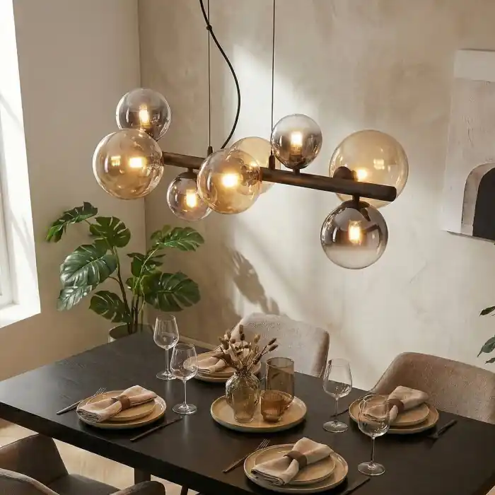 Chehalis Hanglamp, Kogellampje, Hanglamp Amber, Duidelijk, Rookkleurig, 8-lichts Dagaanbieding