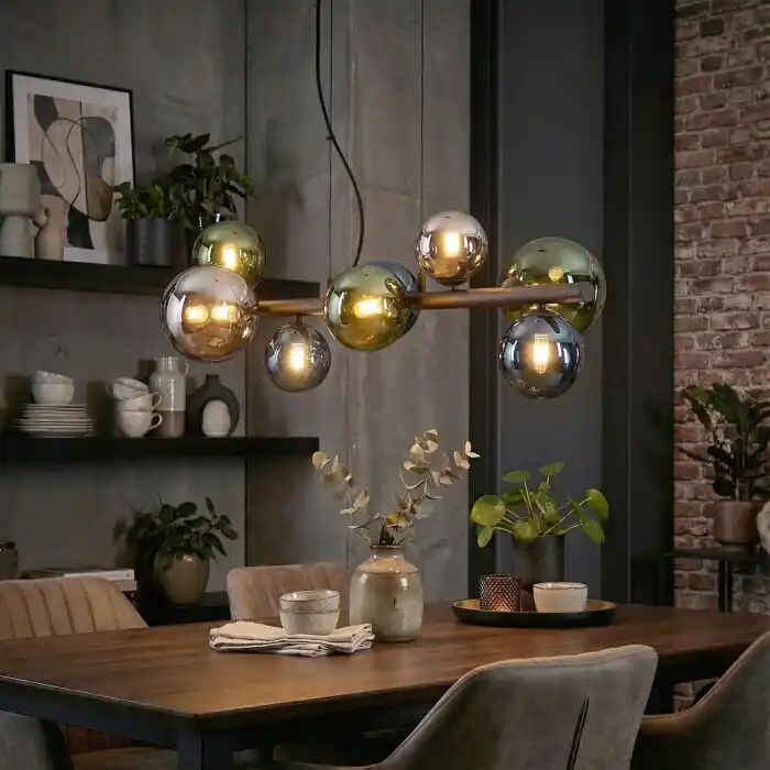 Chehalis Hanglamp, Kogellampje, Hanglamp Blauw, Chroom, Groen, Rookkleurig, 8-lichts Gecertificeerd