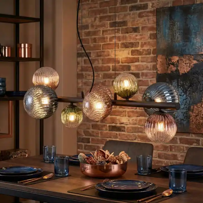 Chehalis Hanglamp, Kogellampje, Hanglamp Blauw, Groen, Duidelijk, Koperkleurig, 8-lichts Veilige Betaling