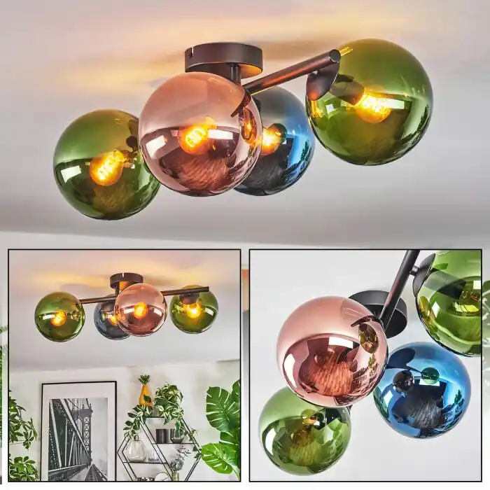 Lage Kosten Gastor Plafondlamp, Kogellampje Blauw, Groen, Koperkleurig, 4-lichts
