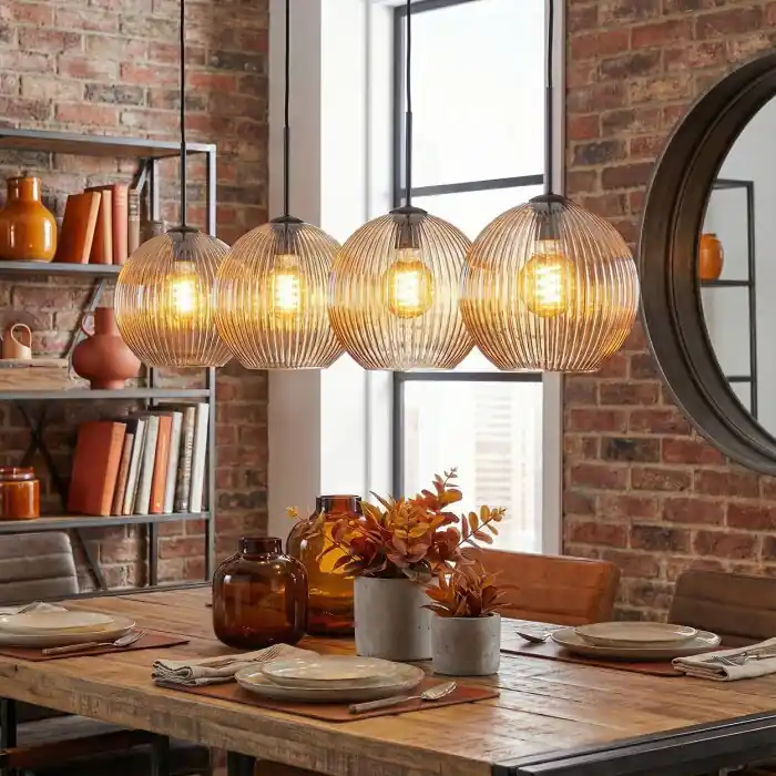 Koyoto Hanglamp, Kogellampje, Hanglamp Amber, 4-lichts Premium