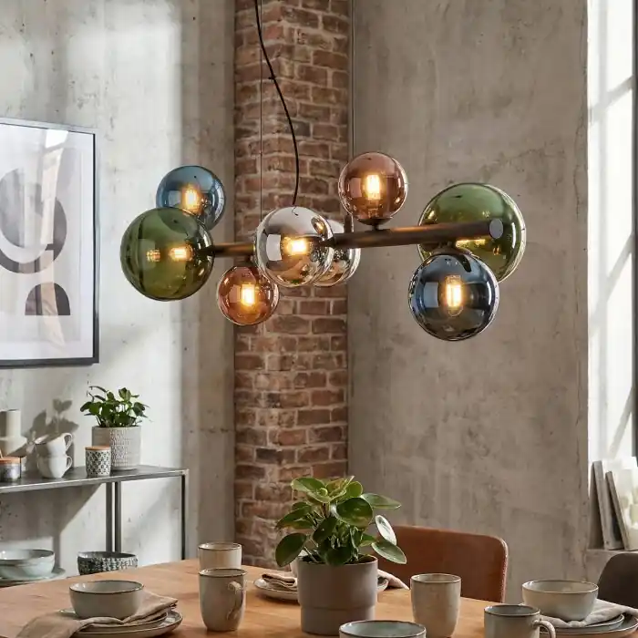 Chehalis Hanglamp, Kogellampje, Hanglamp Blauw, Chroom, Groen, Koperkleurig, Rookkleurig, 8-lichts Alleen Vandaag