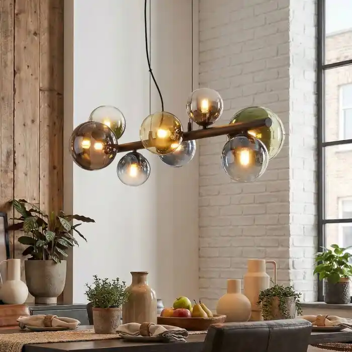 Chehalis Hanglamp, Kogellampje, Hanglamp Blauw, Chroom, Groen, Duidelijk, Rookkleurig, 8-lichts Premium