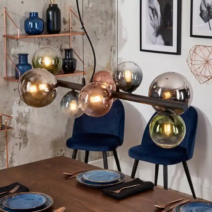 Chehalis Hanglamp, Kogellampje, Hanglamp Blauw, Chroom, Groen, Duidelijk, Koperkleurig, Rookkleurig, 8-lichts Gratis Retour