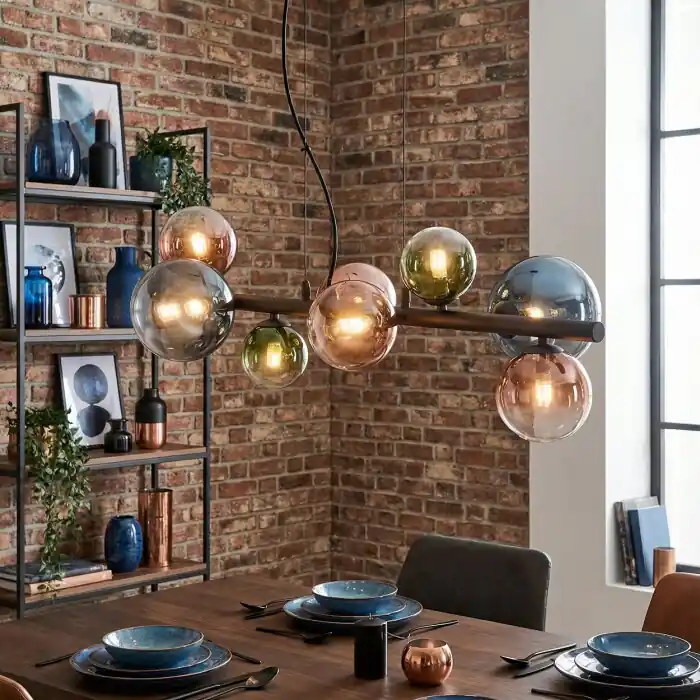 Chehalis Hanglamp, Kogellampje, Hanglamp Blauw, Groen, Duidelijk, Koperkleurig, 8-lichts Rechtstreeks Van De Fabrikant