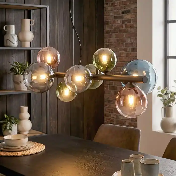 Chehalis Hanglamp, Kogellampje, Hanglamp Blauw, Groen, Duidelijk, Koperkleurig, 8-lichts Koop Vandaag