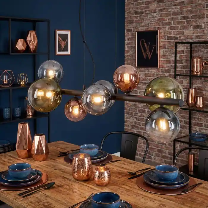 Chehalis Hanglamp, Kogellampje, Hanglamp Blauw, Groen, Duidelijk, Koperkleurig, 8-lichts Beste Prijs