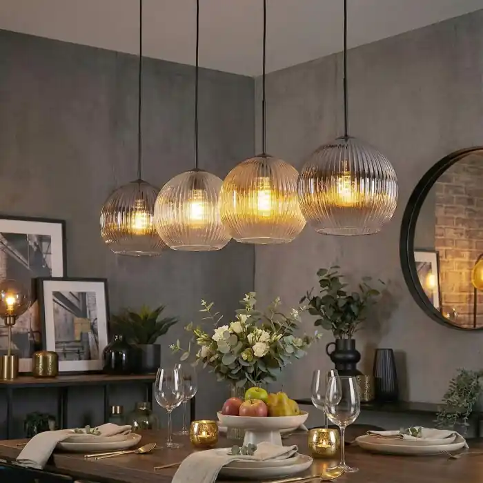 Koyoto Hanglamp, Kogellampje, Hanglamp Amber, Duidelijk, Rookkleurig, 4-lichts Speciale Aanbieding