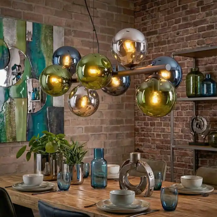 Gastor Hanglamp, Kogellampje, Hanglamp Blauw, Chroom, Groen, Rookkleurig, 8-lichts Must-Have