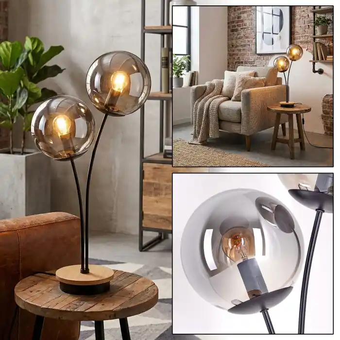 Koop Online Jomin Kogellampje, Tafellamp Natuurlijke kleuren, Zwart, 2-lichts