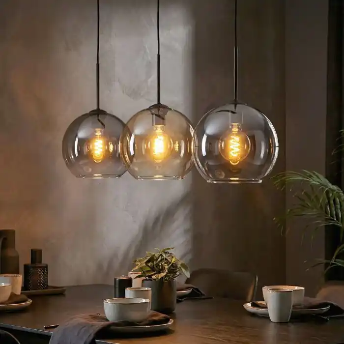 Koyoto Hanglamp, Kogellampje, Hanglamp Amber, Duidelijk, Rookkleurig, 3-lichts Laatste Versie