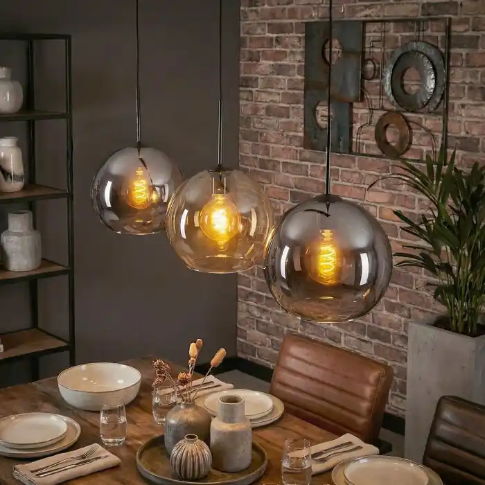 Merkproduct Koyoto Hanglamp, Kogellampje, Hanglamp Amber, Chroom, Rookkleurig, 3-lichts