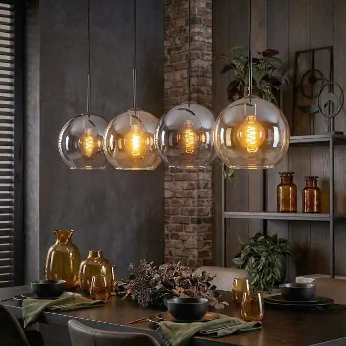 Voordeelprijs Koyoto Hanglamp, Kogellampje, Hanglamp Amber, Duidelijk, Rookkleurig, 4-lichts