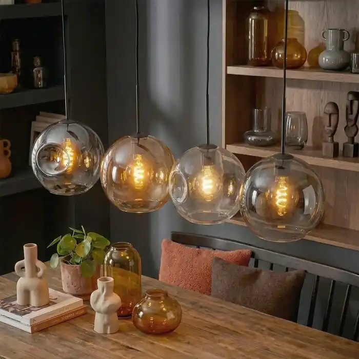 Ripoll Hanglamp, Kogellampje, Hanglamp Amber, Duidelijk, Rookkleurig, 4-lichts Bestseller